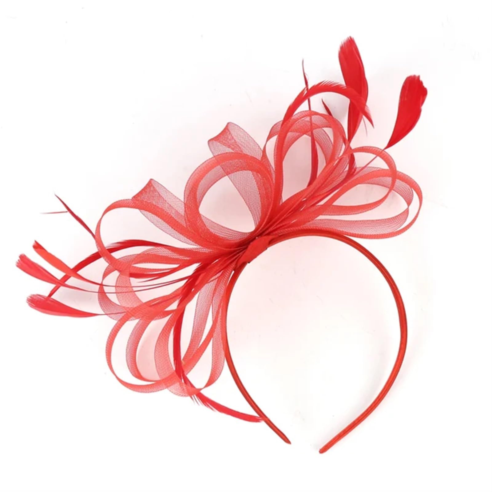 UALXPAO Wedding Hats Women Chic Fascinator Hat Cocktail Wedding Party Church Headpiece Elegant Headwear Feather Hair Accessories Bride Hairpin for Tea Party,Weddings(Red)