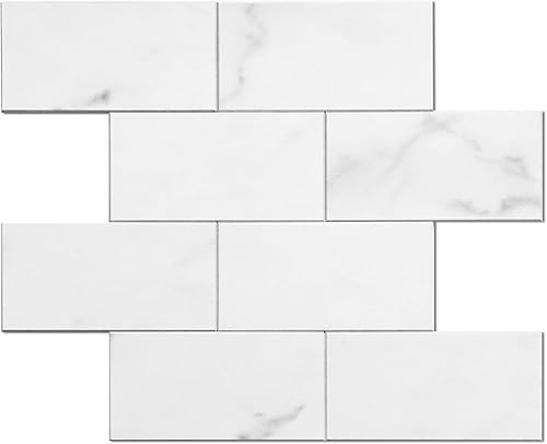 Avant Decor 8 azulejos Metro blanco grande compuesto de piedra Azulejos de cocina para despegar y pegar Azulejos de pared para pegar Fácil de