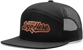 Custom Leather Patch Hat Flat Bill 7 Panel Trucker Laser Engraved