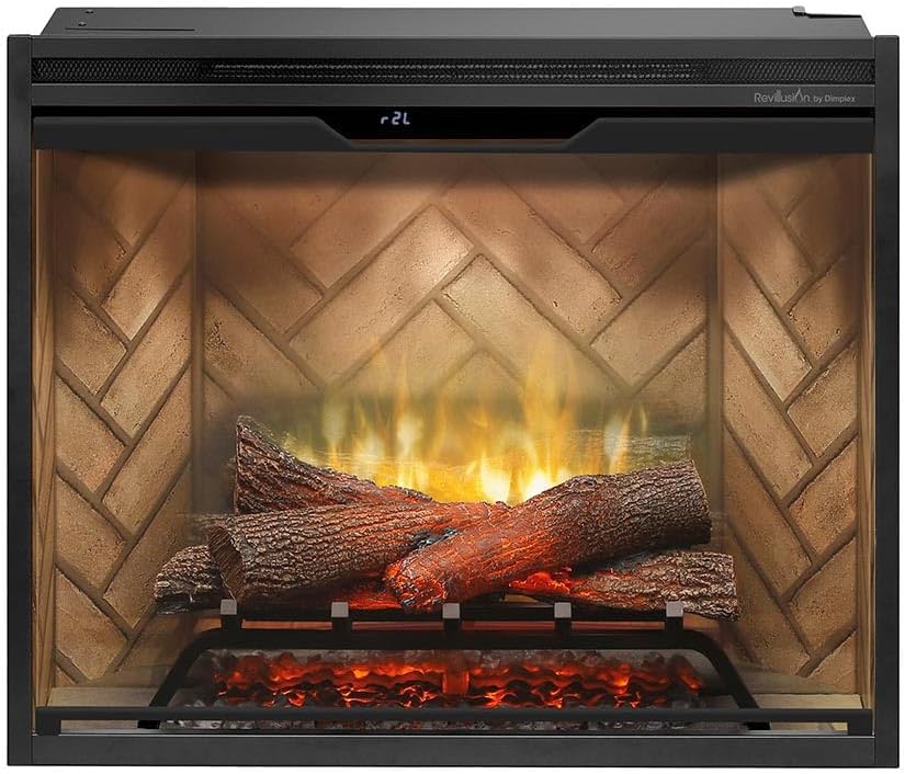 Dimplex Revillusion® 30 Inch Built-in Electric Firebox - Herringbone Brick Background - Includes Realistic Faux Logset, Front Glass Panel, Firebox, and Plug Kit