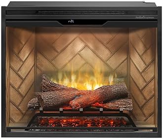 Dimplex Revillusion® 30 Inch Built-in Electric Firebox - Herringbone Brick Background - Includes Realistic Faux Logset, Front Glass Panel, Firebox, and Plug Kit