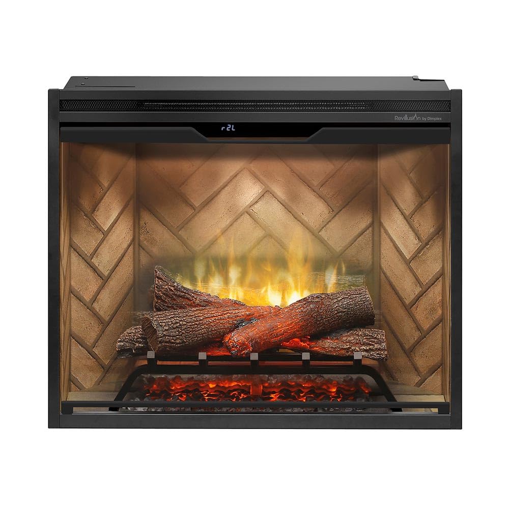 Dimplex Revillusion® 30 Inch Built-in Electric Firebox - Herringbone Brick Background - Includes Realistic Faux Logset, Front Glass Panel, Firebox, and Plug Kit