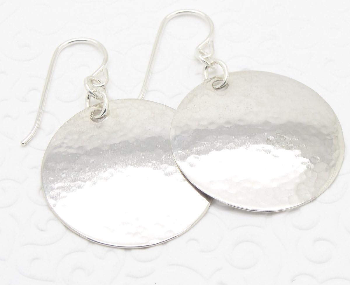 Medium 1 Inch Wide Sterling Silver Hammered Disc Earrings