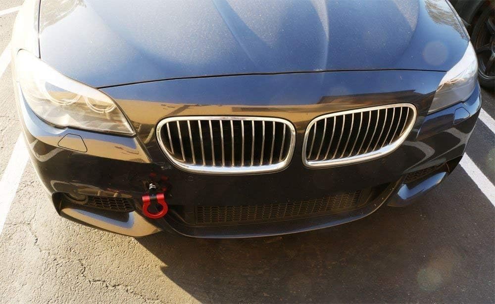 iJDMTOY Red Track Racing Style Tow Hook Ring Compatible with BMW 1 2 3 4 5 X1 X3 X4 X5 X6 Series, Compatible with MINI Cooper F54 F55 R60 R61, Made of Lightweight Aluminum