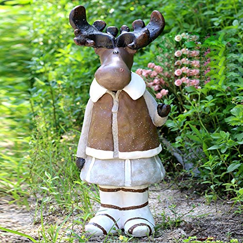 Havanadd Garden Ornament Decorative Sculpture Elk Gardening Decoration French Style Retro Animal Landscape Christmas Decoration Sculpture Ornament (Color : Brown, Size : 27x17x64cm)