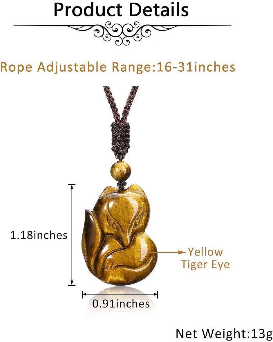 JOVIVI Fox Protection Crystal Amulet Stone Healing Lucky Pendant Necklace Men Natural Tiger Eye Gemstone Quartz Meditation Spiritual Gifts for Women Jewellery - Image 5