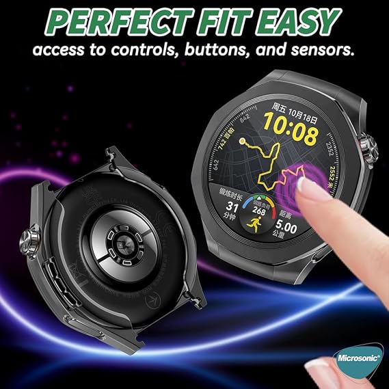Microsonic Huawei Watch GT 6 Pro 46mm Kılıf Ekranı Tam Kaplayan 360 Full Round Soft Silicone Siyah [Watch GT 6 Pro 46mm ile Uyumlu Kılıf - Siyah]