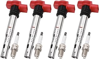 UF529 Ignition Coils and Spark Plugs Set of 4 Fit for Audi 2005-2013 A3, 2013-2016 A4 allroad, 2005-2016 A4 Quattro, 2010-2016 A5/A5 Quattro/Q5, for Volkswagen 2013 Golf, 2006-2014 GTI/Jetta