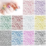 IHUKEIT 10 Sheets Glitter Heart Nail Stickers for Women Girls Kids Nail Decoration 3D Self Adhesive