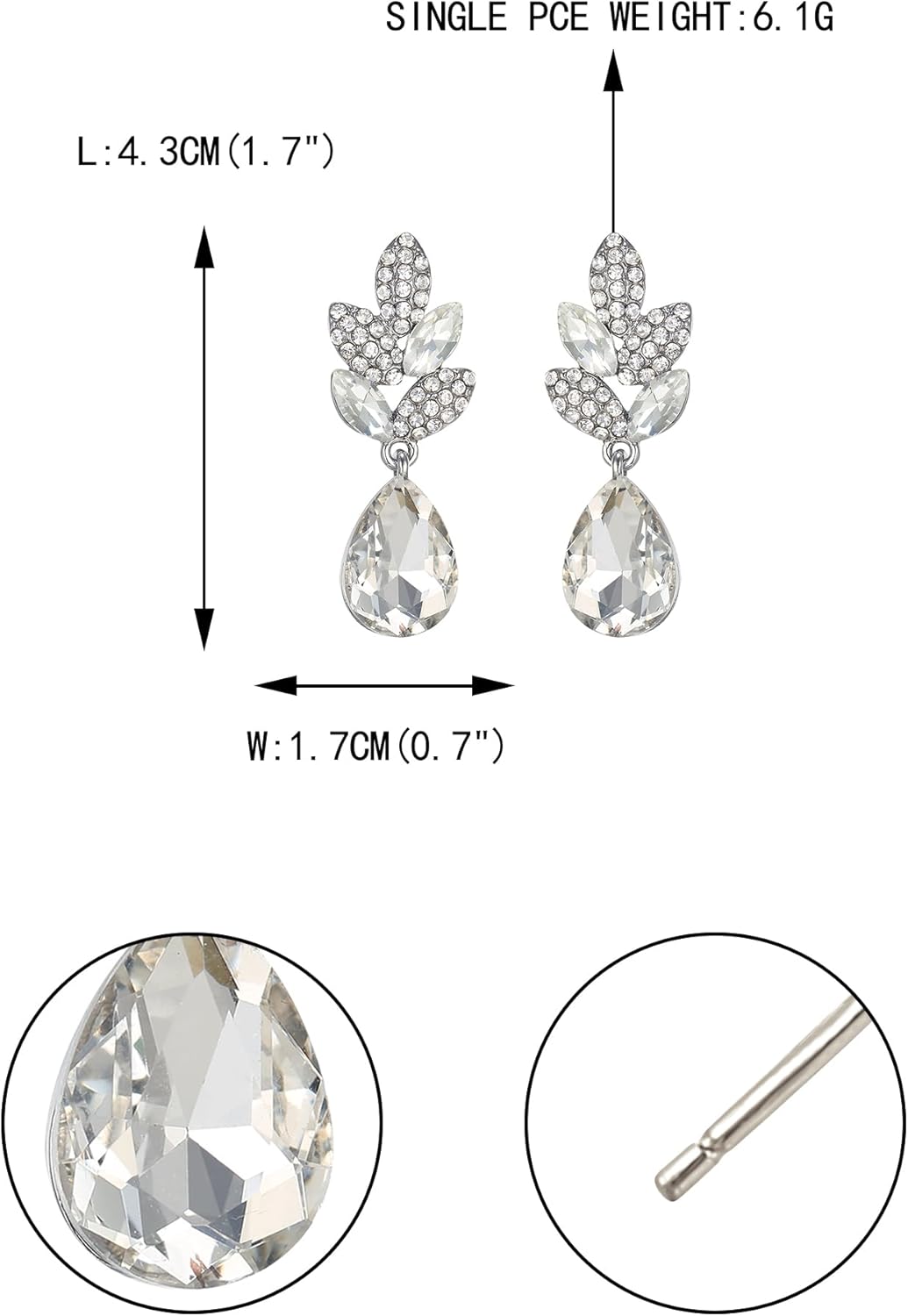 EVER FAITH Rhinestone Crystal Wedding Leaf Teardrop Pierced Dangle Earrings Silver-Tone - Image 6