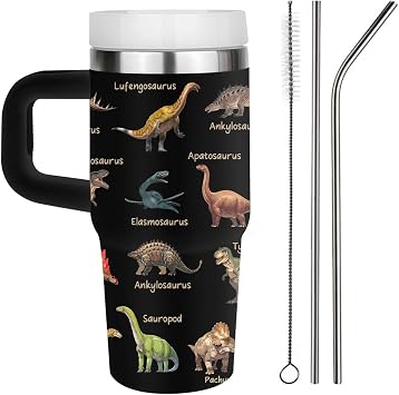 Dinosaur Gifts for Boys, 14oz Dinosaurs Tumbler with Handle and Straw | Stainless Steel Insulated Water Bottle, Dinosaur Cup for School Sport, Birthday Gifts for Dinosaur Lovers
