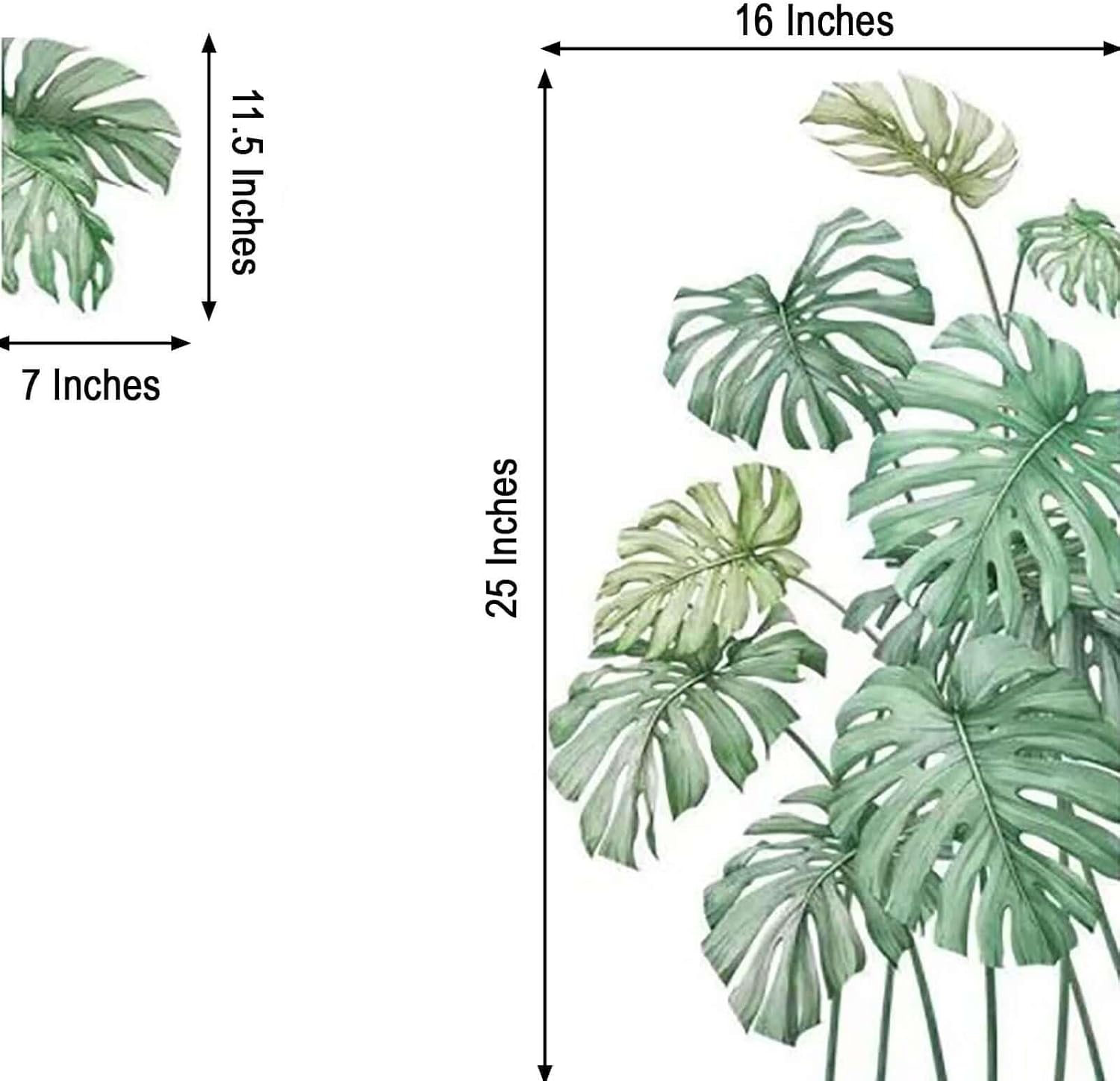 Efavormart Green Tropical Palm Leaves Wall Decals, Monstera Plant Peel and Stick Removable PVC Stickers for Nursery, Living Room & Classroom Decor - 24"x35"