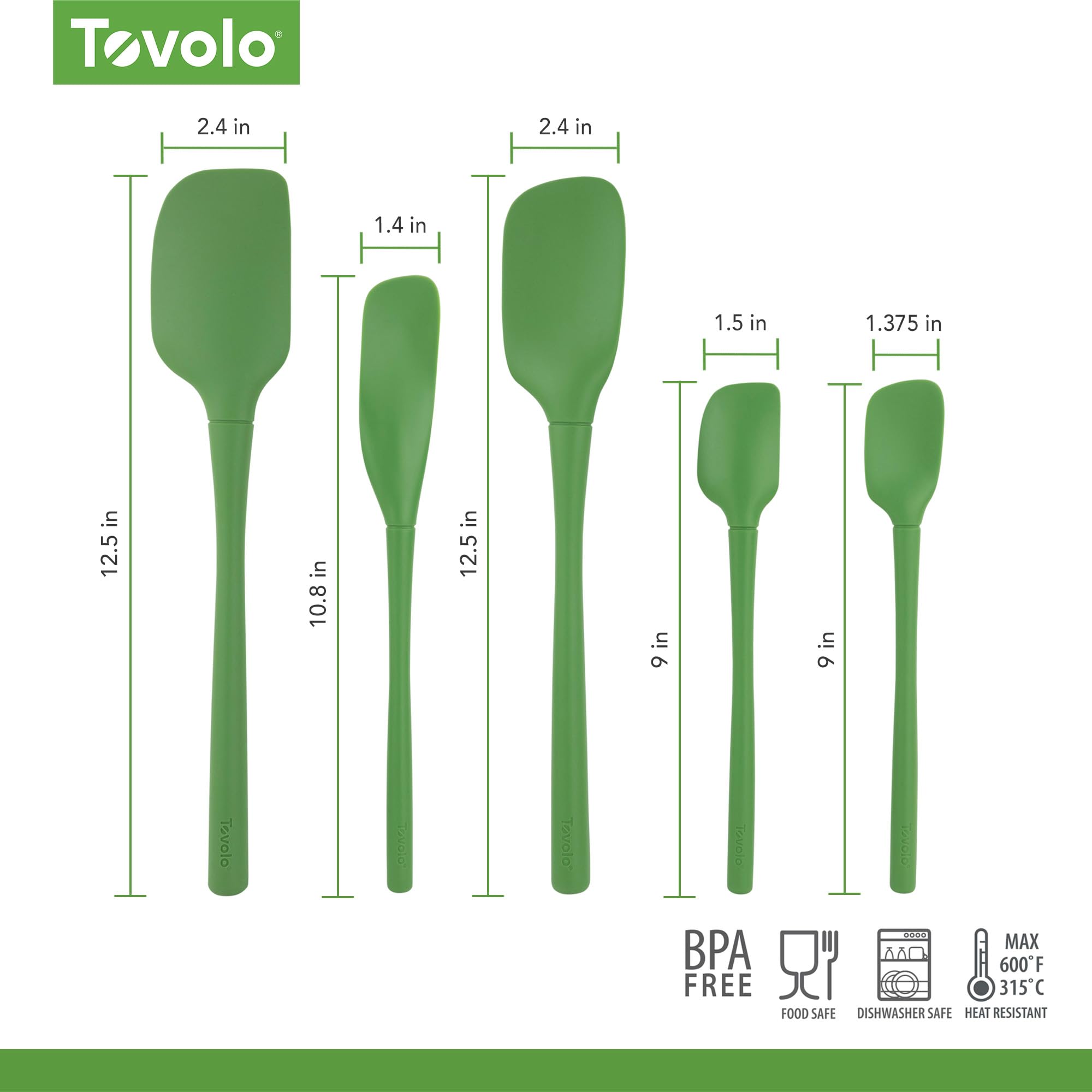 Tovolo Flex-Core® All Silikon Spatel 5er Set für Mahlzeiten Zubereitung, Kochen, Backen und mehr - Pesto