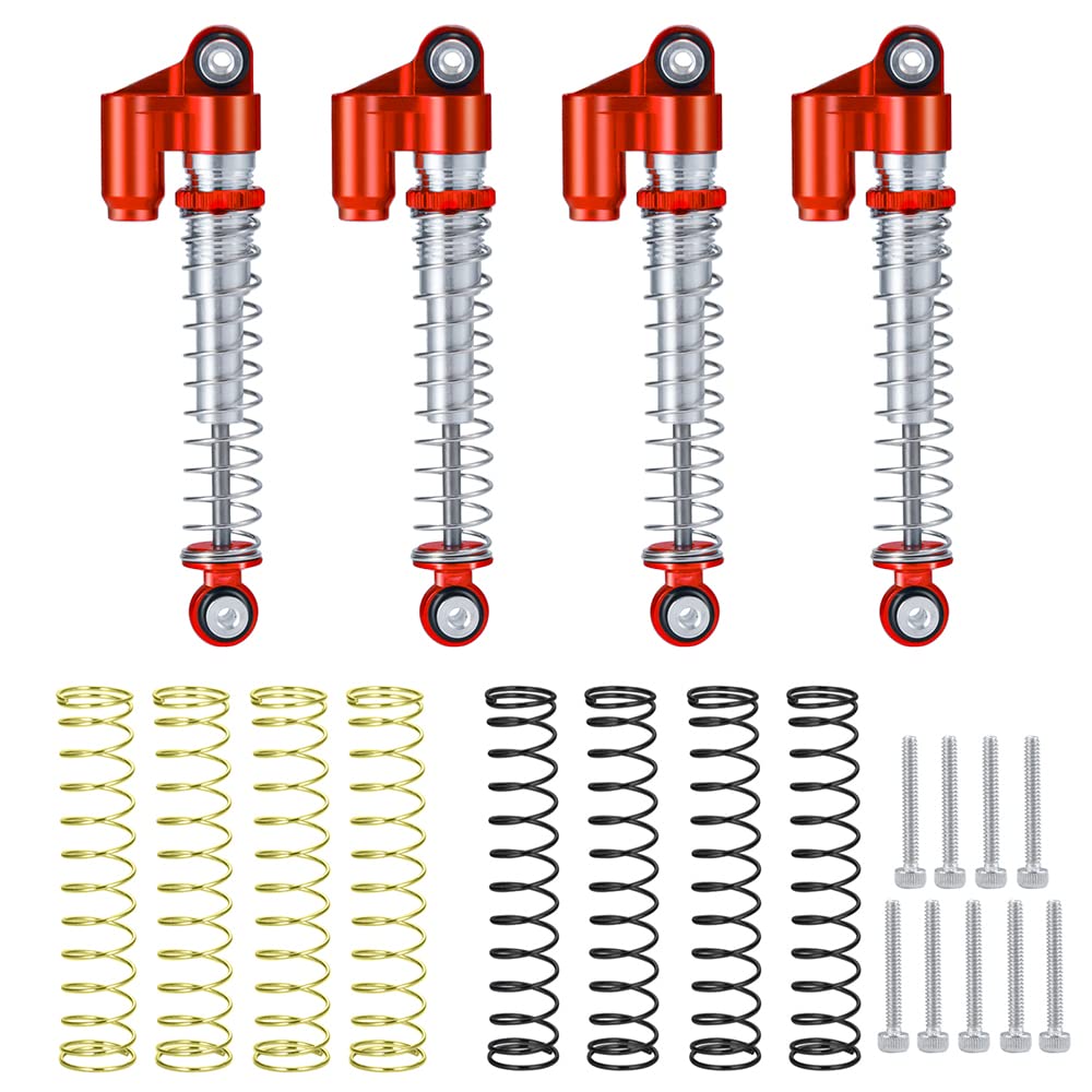 1/24th RC Car Shocks 43mm Aluminum Absorber Damper for All AXIAL SCX24 AXI90081 Deadbolt C10 Gladiator Bronco (Red)