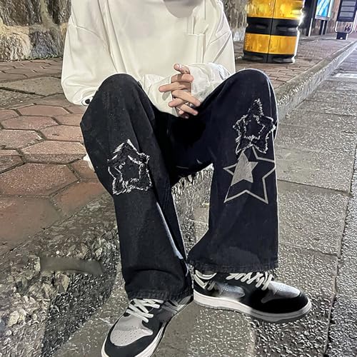Men's Y2K Straight-Leg Jeans Loose Wide-Leg Star Pattern Retro Distressed Pants Hip-hop Street Style Harajuku Clothes2