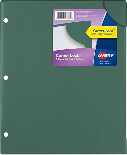 Avery Fundas para documentos con cierre de esquina para carpetas de 3 anillas, 1 funda de plástico verde salvia (47836)