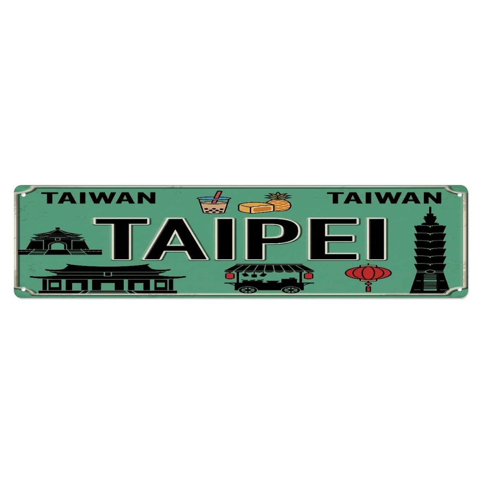 Tgrcjimh Style Metal Tin Sign Vintage Travel Taipei Taiwan Tower Night