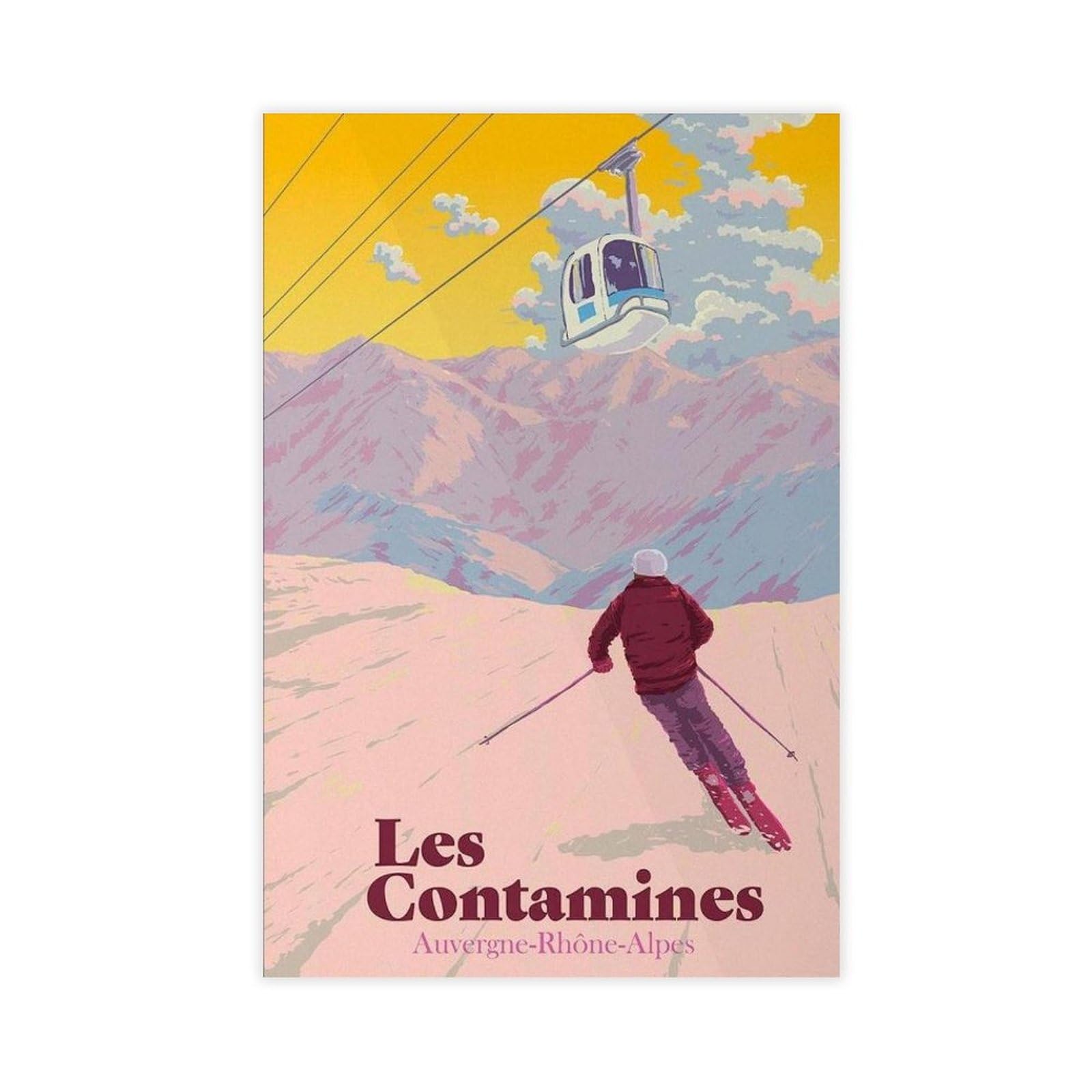 QGVBGF Les Contamines Montjoie Ski Resort Canvas Poster Bedroom Decor Landscape Office Room Decor Gift 08x12inch(20x30cm)