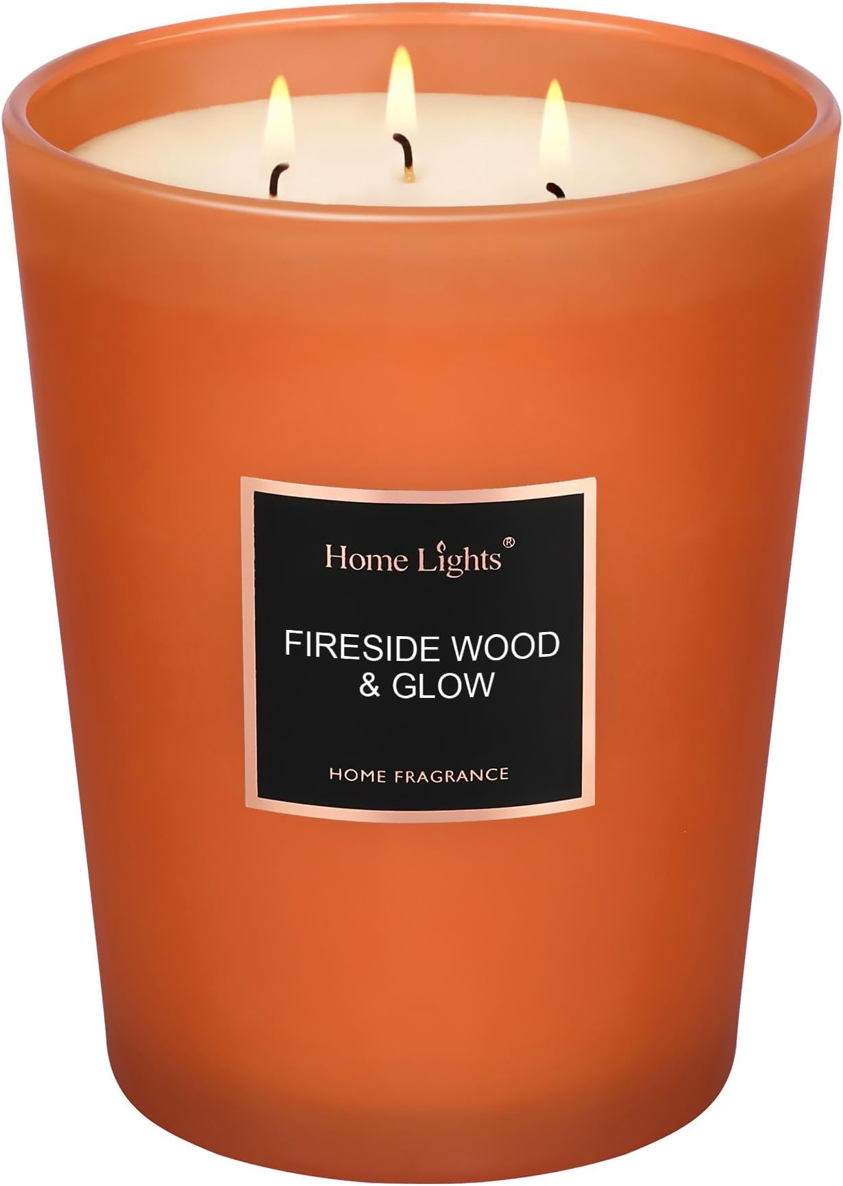 HomeLights Scented Candles - Large Jar Aromatherapy, Natural Soy Wax, 130 Hour Long Burning, Fireside Wood & Glow