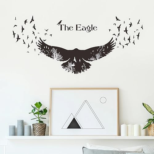 Miniatura 3 de Calcomanías de pared negras personalizadas con águila, calcomanías de pared de animales de pájaro de sacinora removibles para sala de estar,