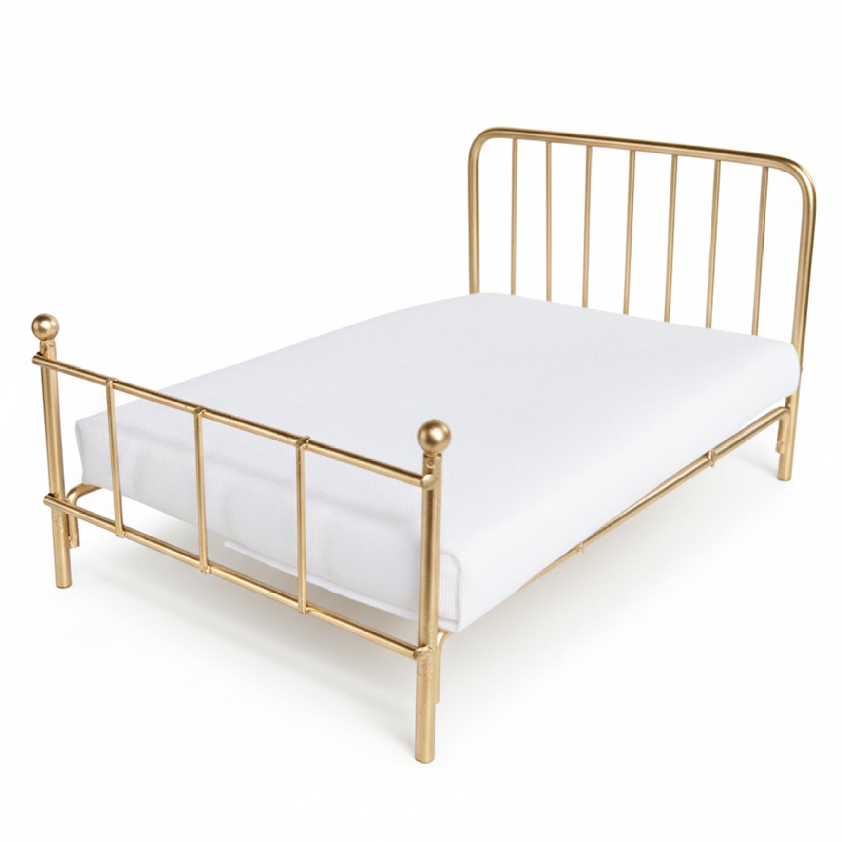Gemuseeee 1:12 Scale Modern Iron Frame Dollhouse Bed with White Mattress Miniature Toy Bed Furniture for Realistic Bedroom Scenes - White