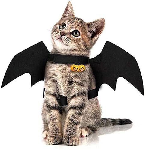 QUV Pet Cat Costume Halloween Bat Wings Pet Costumes Pet Apparel for Small Dogs and Cats, Collar Cosplay Bat Costume, XS, Black