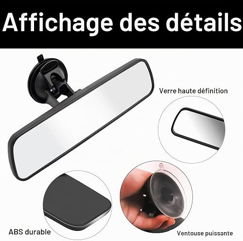 GVSS Car Interior Mirror with Suction Cup, Car Mirror, Universal Car Mirror, Wide Angle and Adjustable for Cars, SUVs and Trucks - 3