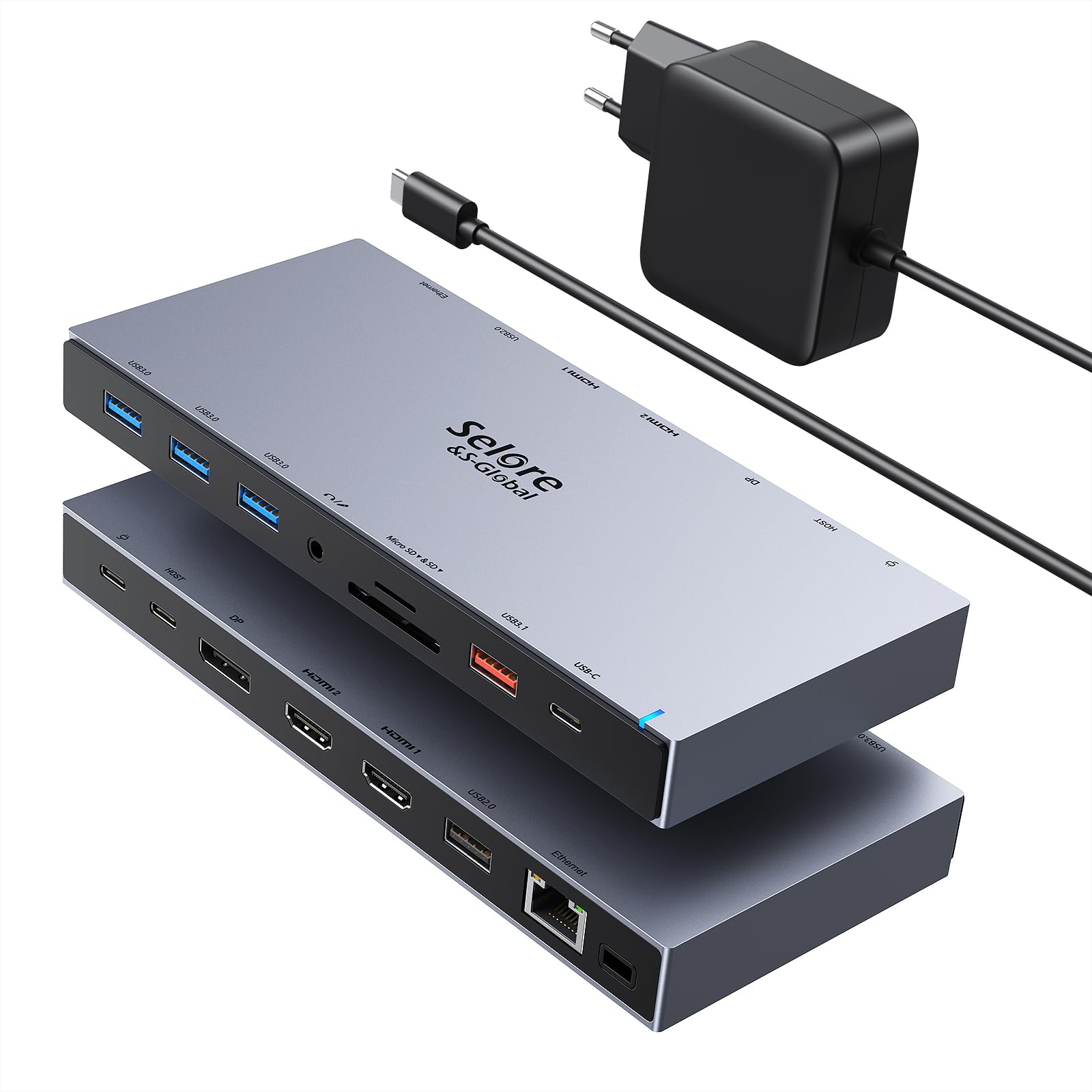 Docking station USB C con alimentazione 65W Dock USB C per computer portatile triplo schermo HUB USB C con doppio HDMI 4K, DP, PD 100W Ethernet, USB C/A 3.1 10Gbps, SD/TF, Audio/Micro