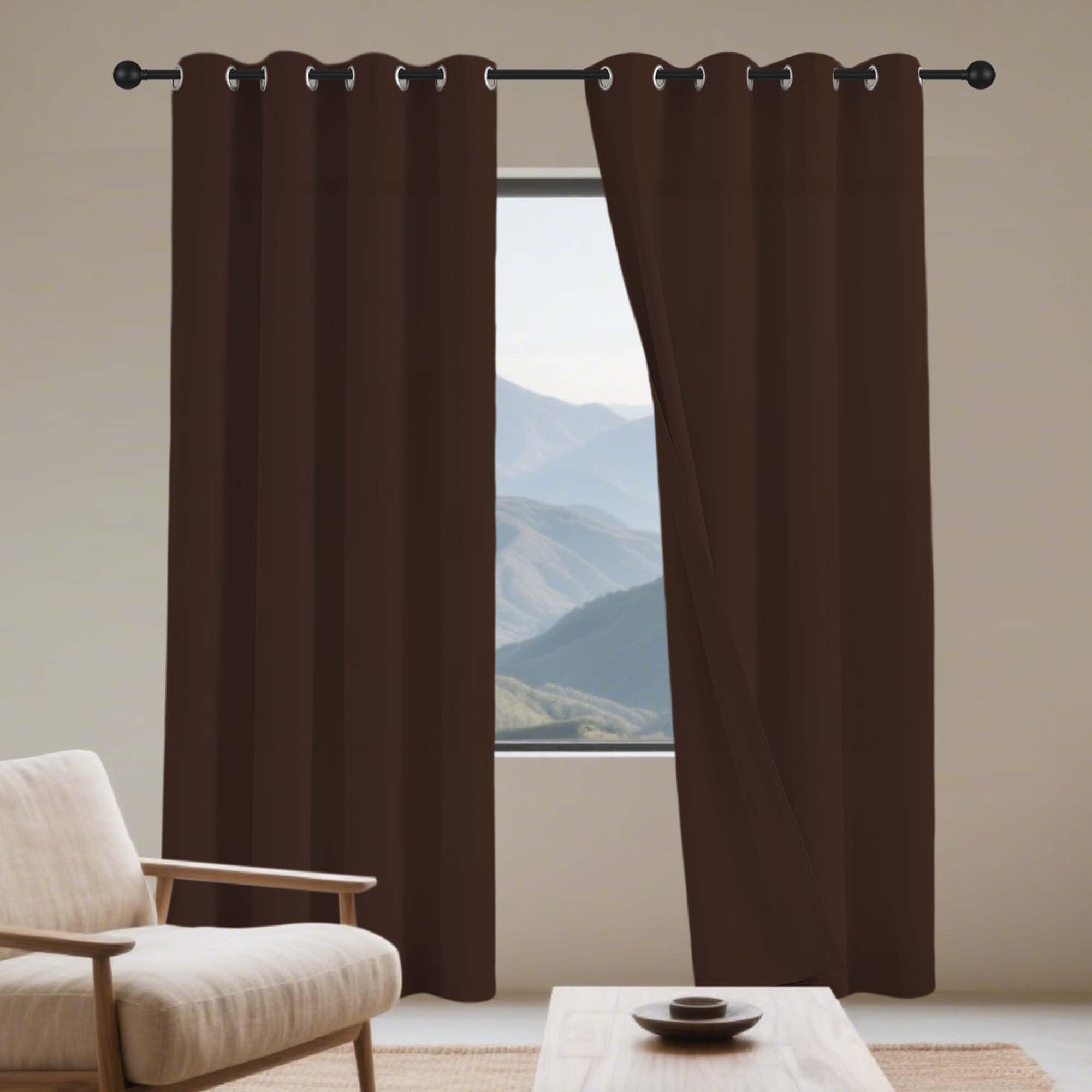 Verdunklungsvorhänge 1Er Set 200 x 205 cm Thermo Vorhang Gegen Kälte Und Hitze Verdunkelung Gardinen mit Ösen, Waschbar für Jedes Fenster, braun