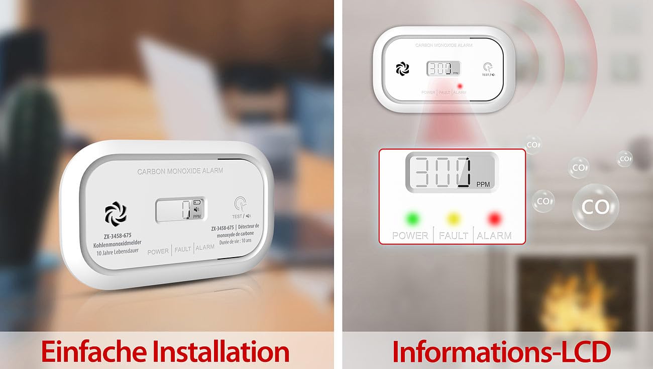 VisorTech Gasmelder Batterien: 5er-Set Digitale Kohlenmonoxid-Melder, 85 dB, Display, DIN EN 50291 (Kohlenmonoxid-Alarmdetektoren, Alarm Kohlenmonoxyd, Messgerät)