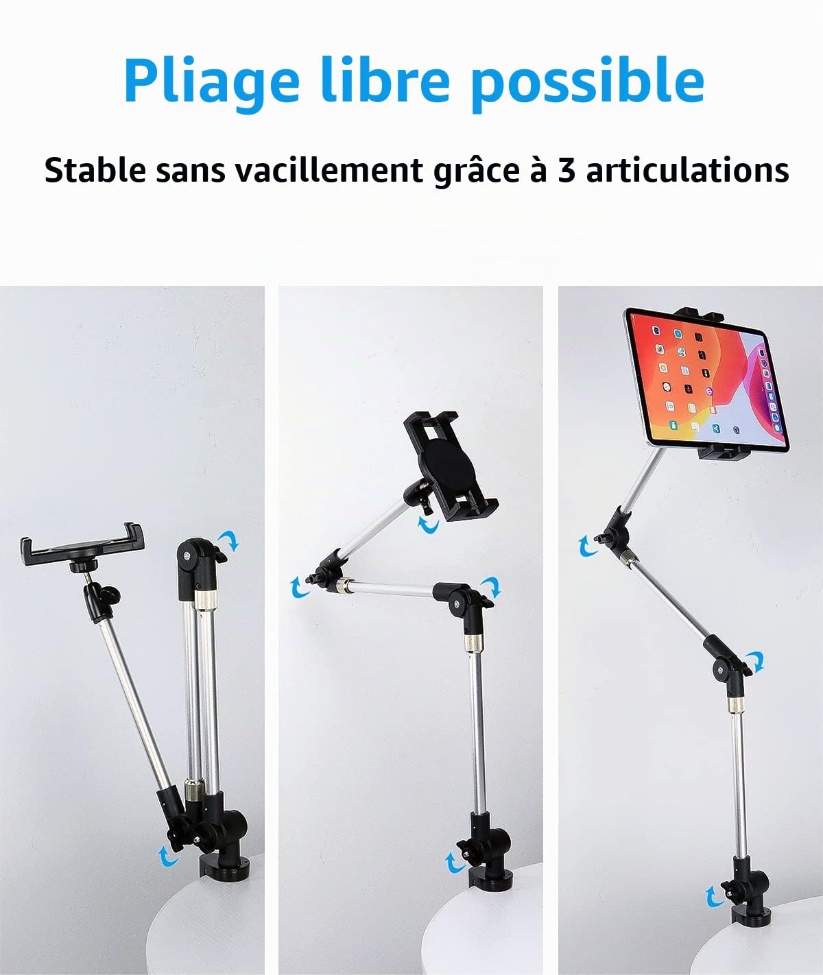Oilcan Support Tablette Bras Articulé Réglable, Porte Tablette Table Lit | avec Aluminium Bras Pivotant à 360° Pliable, pour iPad Pro 12.9 Air Mini, Lenovo, Huawei, iPhone 4-13" Téléphone & Tablet