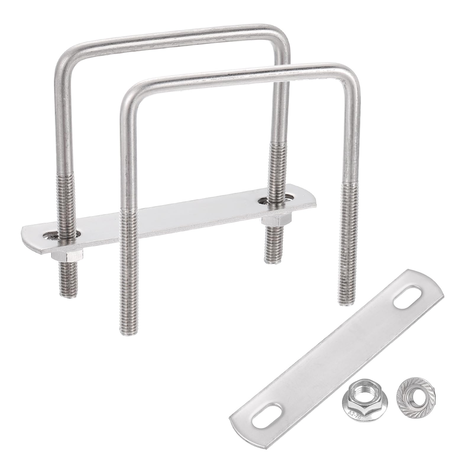 sourcing map 2 Set 2-9/16" Inner Wide Square U Bolts, 3-1/8" Length 304 Stainless Steel U-Bolts with Flange Hexagon Nuts, Frame Plates for Trailer, Automotive, (65mm W x 80mm L) — image 1