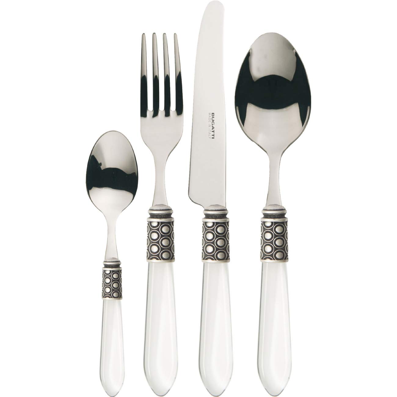 BUGATTI Gallery 24 pz ménagère haut de gamme manche blanc transparent Optical-Bianco Trasp