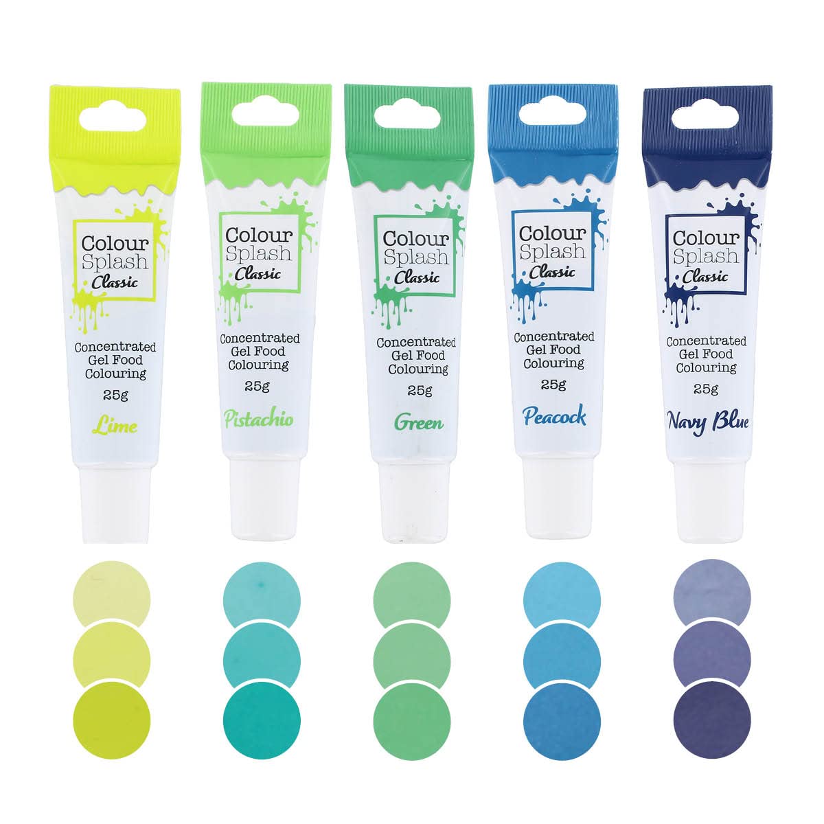 Colour Splash Greens Food Colouring Gels, 5 Pack, Highly Concentrated Gels, Easy To Use Squeezy Tubes, Transform Plain Cakes Into Bright, Eye-Catching Creations - Multipack