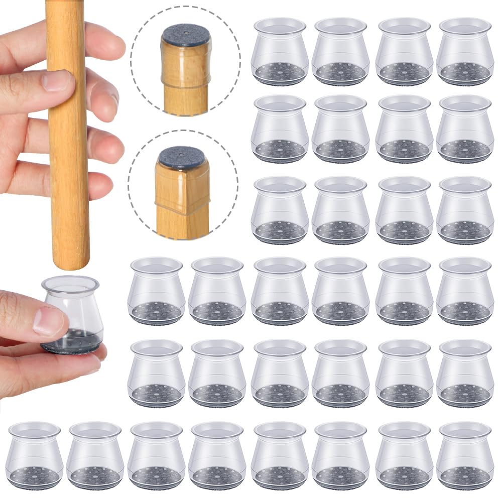 Protector Patas Sillas Redonda 32 Piezas, Tacos para Patas de Sillas Silicona Transparente Pequeñas para Pisos de Madera, Almohadillas Protectoras para Pies de Muebles (Fit: 23-32mm)