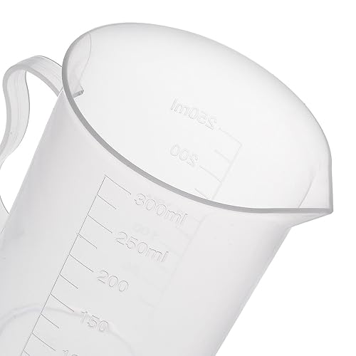 Miniatura 5 de uxcell Taza de medición 10.1 fl oz PP plástico graduado vaso de precipitados transparente con mango para líquidos de cocina de laboratorio 3 unids