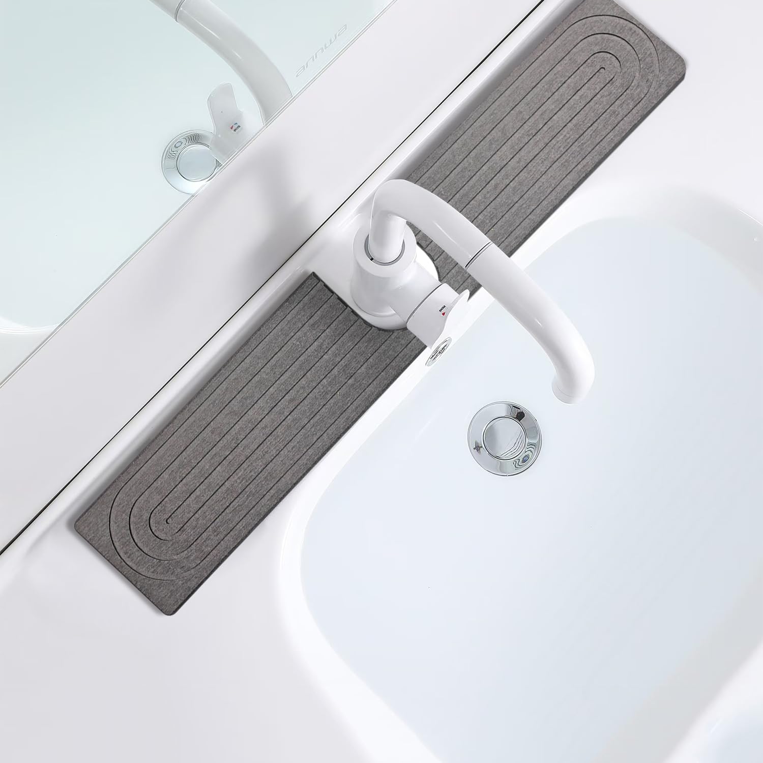 SHUIYUE Dish Drying Mat Splash Guard Tap Protector & Drip Mat for Kitchen and Bathroom Includes Sandpaper, 60 x 10 cm