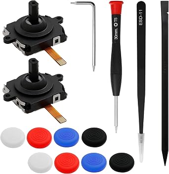 TUAKIMCE 2 Pcs Joystick Replacement Kit for Oculus/Meta Quest 2 Controller, Left & Right Joystick Analog Set with Joystick Caps for VR Controller,Repair Tool Set for VR Controller