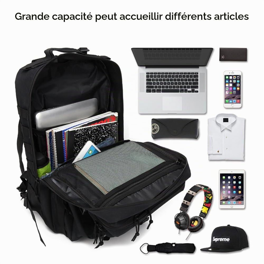 Sac à Dos Tactique, 45L Sac Militaire Molle pour Randonnée, Camping, Chasse et Voyage en Plein Air pour Hommes et Femmes