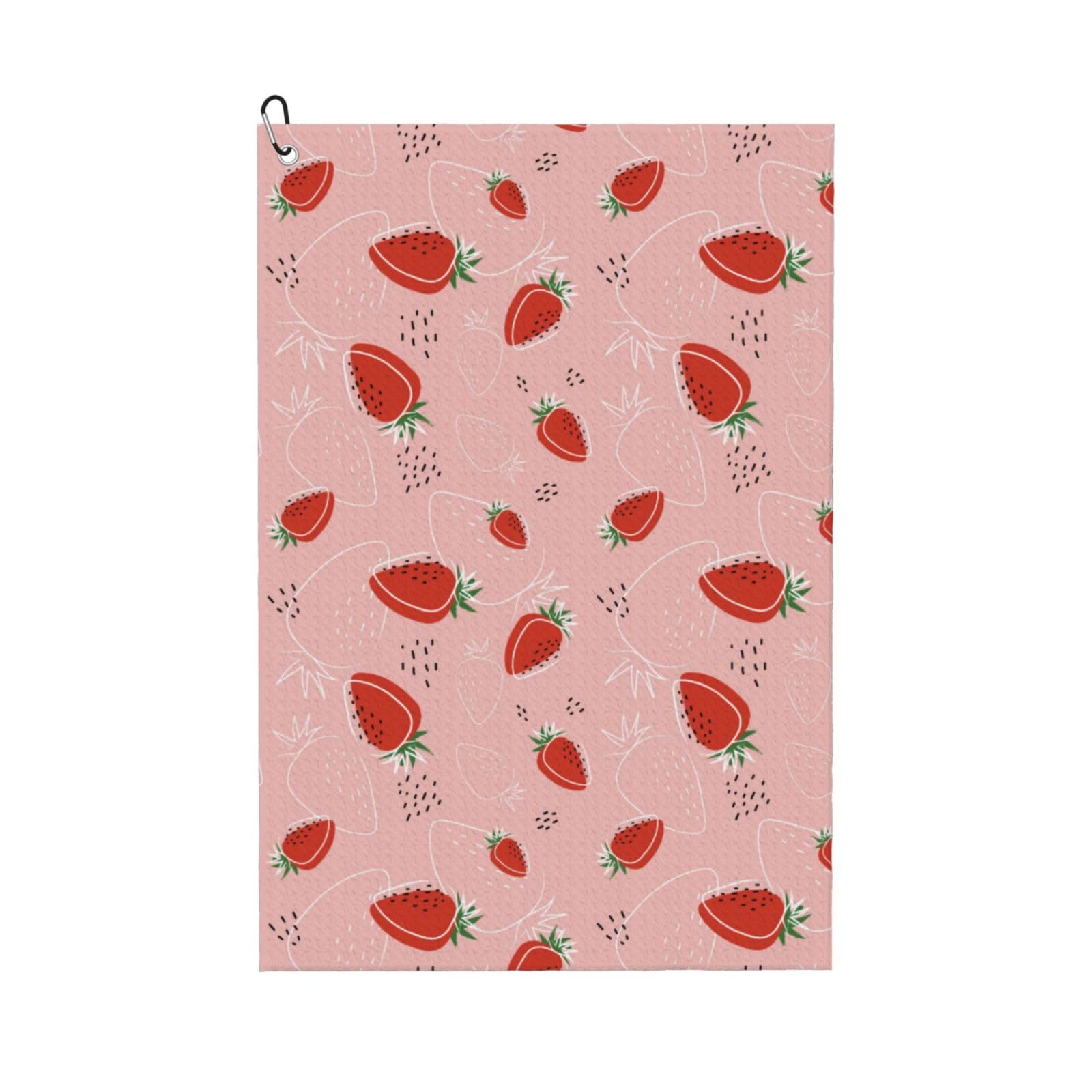 AOOEDM Strawberry Print Golf Towel with Carabiner Clip Absorbent Microfiber Golf Towel for Cleaning Golf Ball Club Putter Iron for Golf Bag Trolly Belt Loop 16" X 24"
