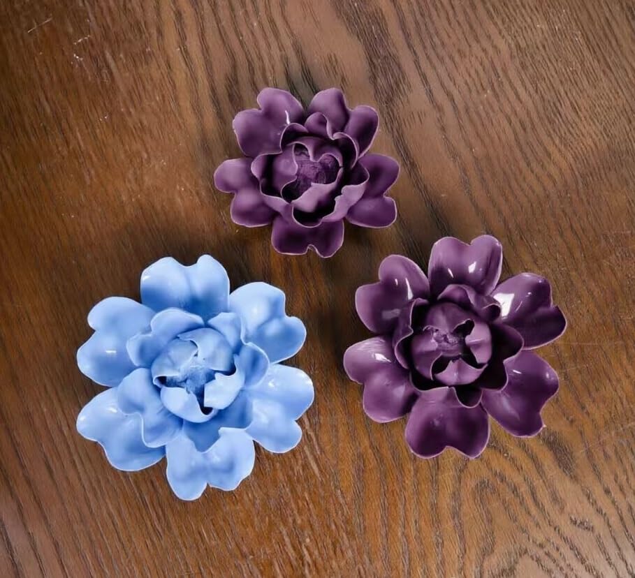 Image of Purple,Luoyang Peony, 2.76 inch,Ceramic Flower Wall Art Decor, Artificial Flower Wall Sculpture,Handmade Ceramic Flowers for Home,Hallway,Living Room, Kitchen,Bathroom