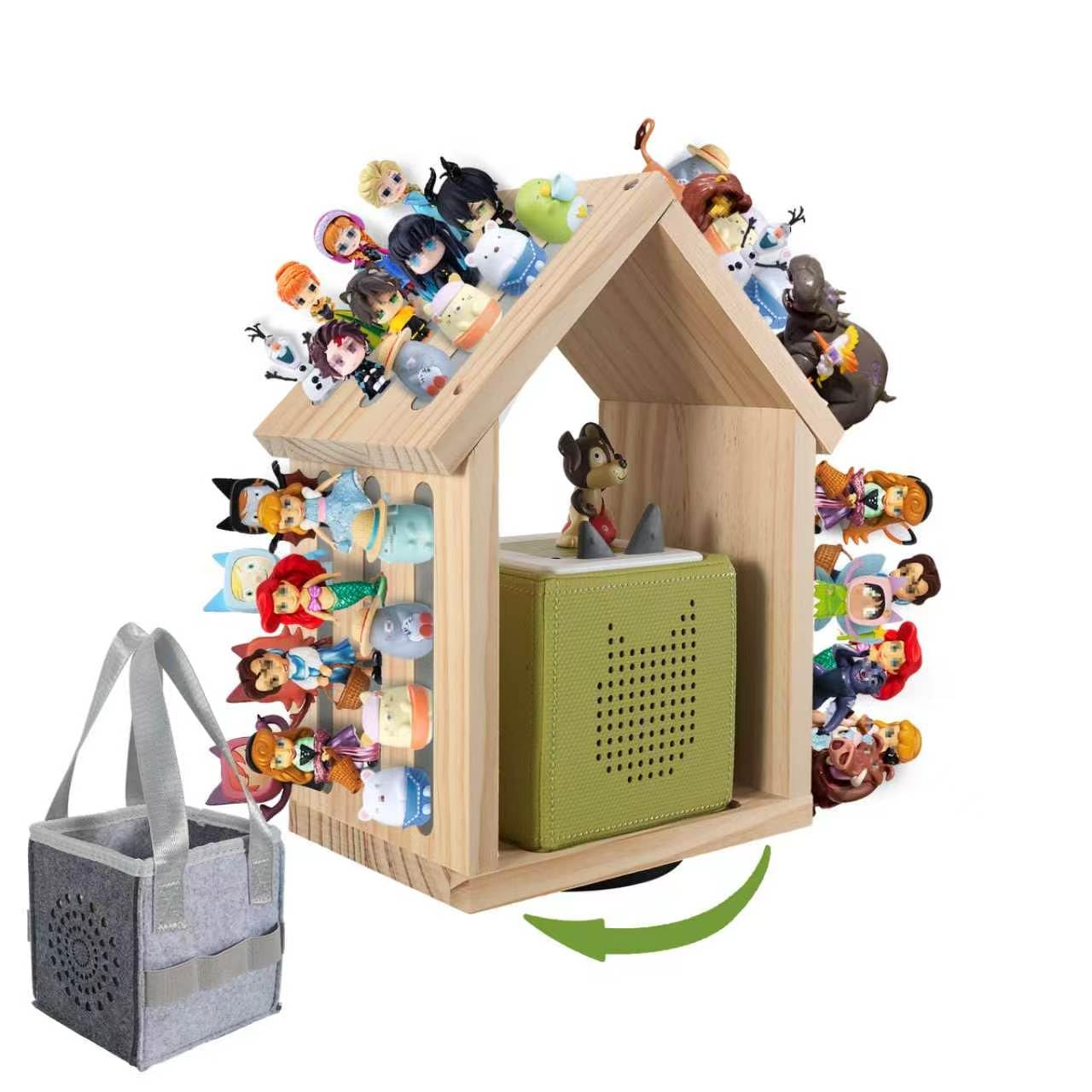 Givilio SpinLodge Holztonie-Regal für Toniebox 1 & 2, magnetische Wandhalterung mit 360° drehbarer Basis, Platz für 30-50 Figuren, hausförmiger kreativer Stauraum für Kinderzimmer