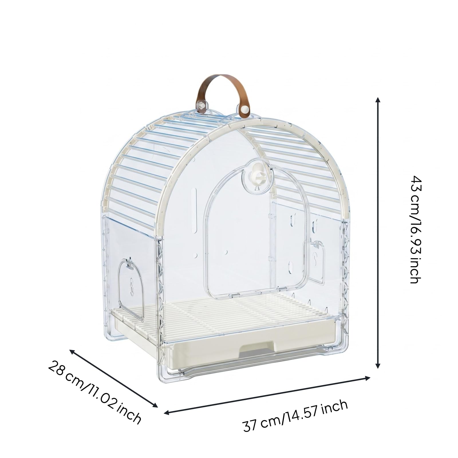 Jaula de Viaje Transparente Gran Espacio Transportador de Aves Transpirable Estilo Moderno Artículo Portátil para Salidas, Blanco Arroz, Mediano