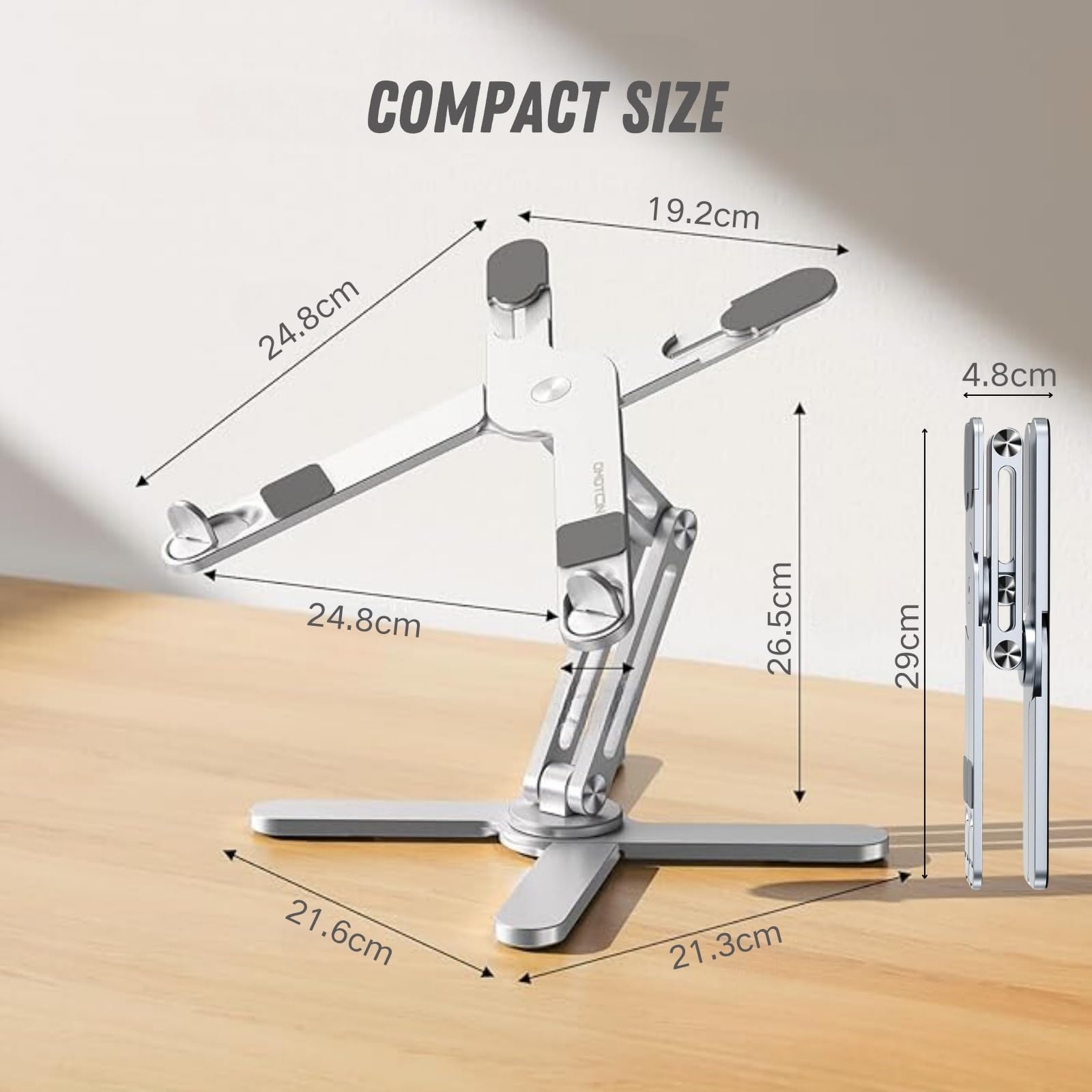Supporto per laptop con base girevole a 360°, supporto per laptop regolabile in altezza, manico ergonomico pieghevole, compatibile con iPad e MacBook/tutti i computer portatili fino a 16