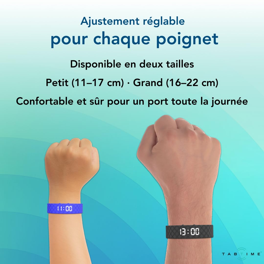TabTime Montre de Rappel d’Alarme vibrante (Instructions en français) - jusqu'à 10 alarmes personnelles ou rappels de Pilule par Jour
