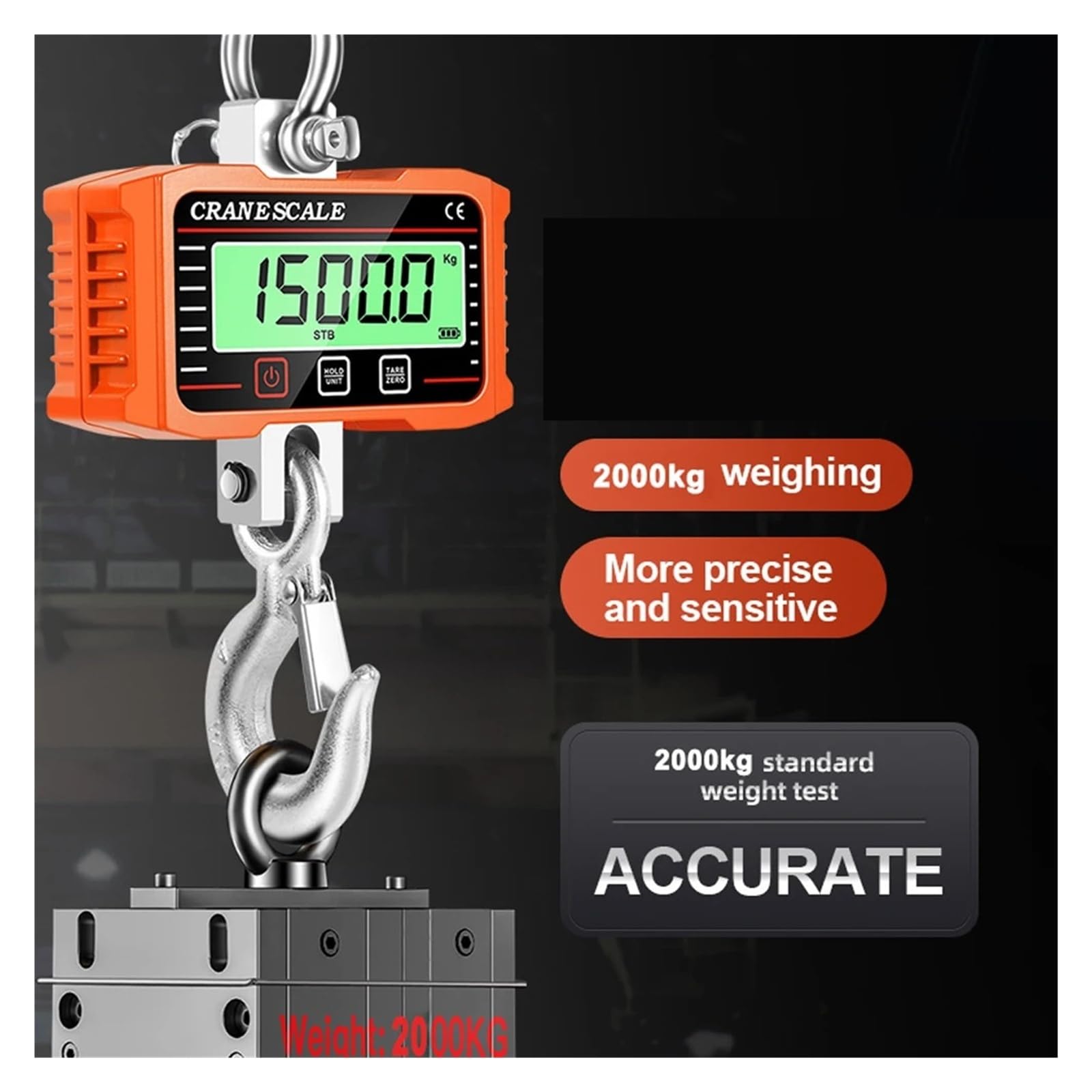 Display LCD digitale Bilancia da 2000 kg Misuratore di pesatura portatile for carichi pesanti con gru a gancio per Garage Farm(Blue)