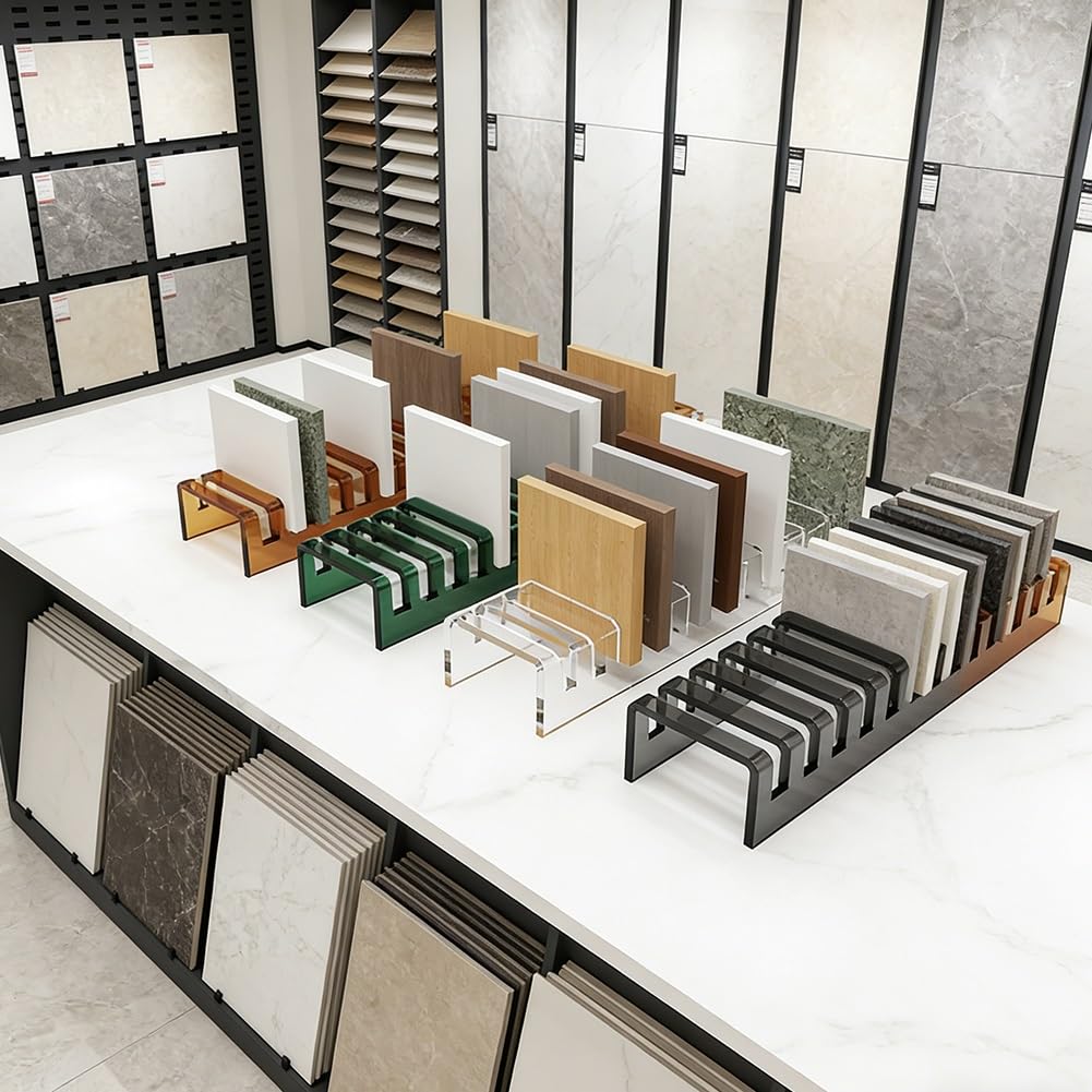 Espositore per piastrelle da pavimento con 14 slot per schede, organizer per piastrelle in ceramica acrilica, per piano di lavoro