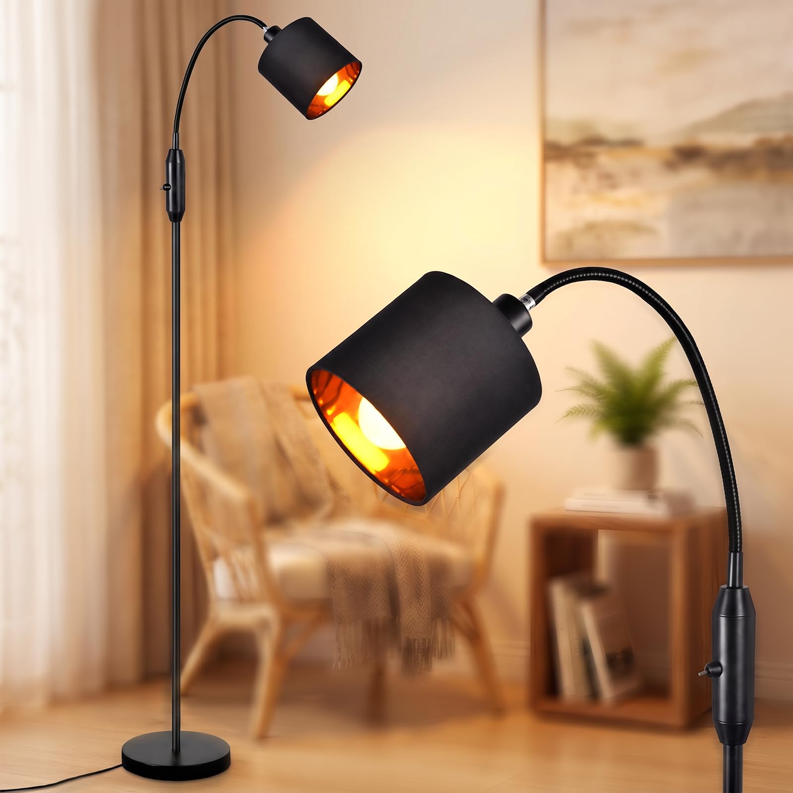 Glitzerlife Stehlampe Schwarz Leselampe Wohnzimmer Bogenlampe Vintage