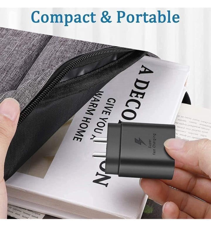 Image of Orignal 25W USB Type-C Super Fast Charger Compatible for Samsung S23 Ultra, S23, S22 Ultra, S22, S21 FE, S20 FE 5G, M14 5G,M34 5G,M53 5G,M54- Black (Only Adapter)(CXZ15)