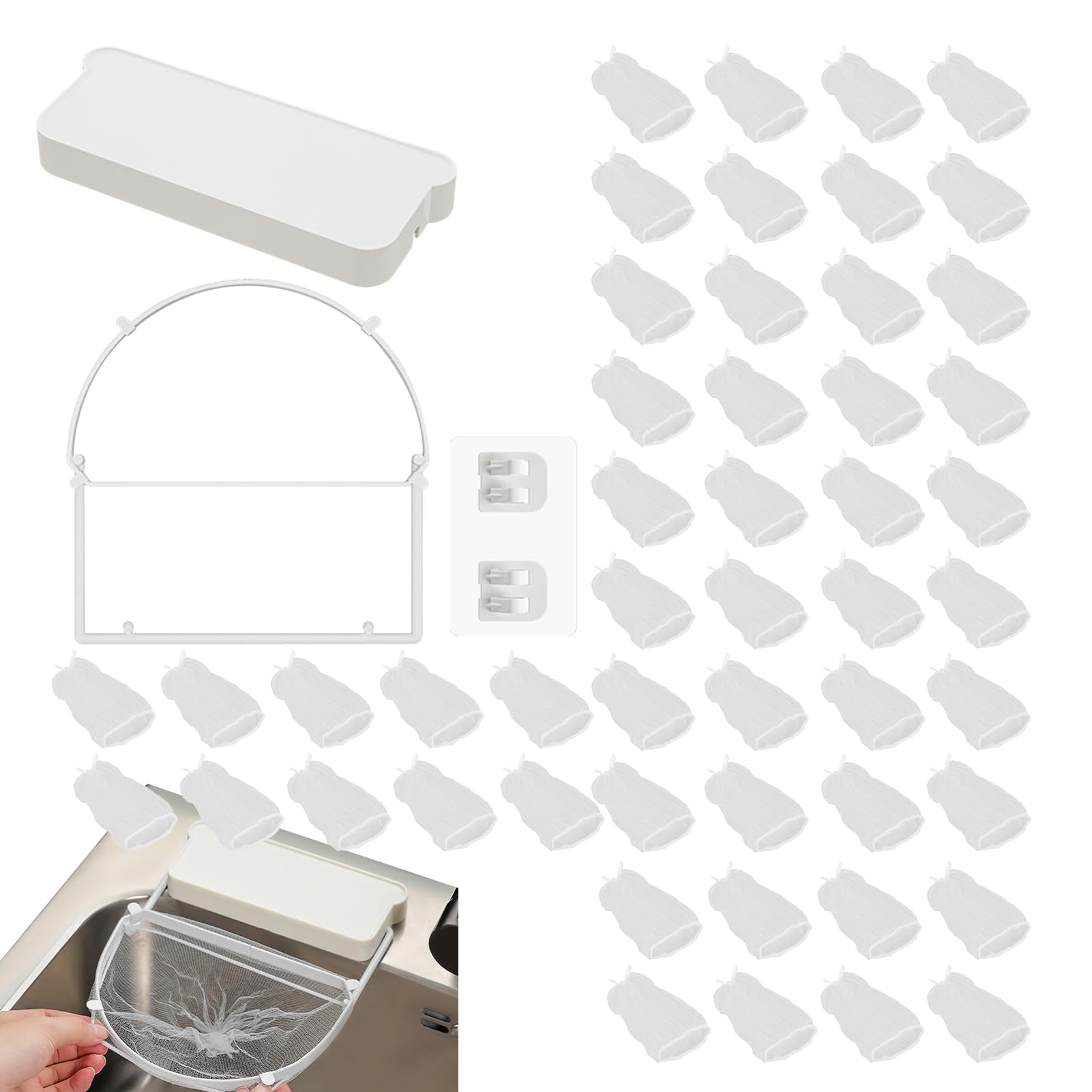 Filtro per lavello da cucina, filtro per lavello da cucina, filtro angolare con 50 sacchetti a rete per lavello, per lavello da cucina